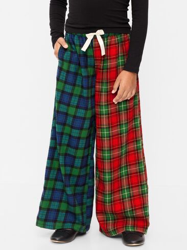 Old Navy Pull-On Wide-Leg Flannel Plaid Pants for Girls - Blue/Red Plaid in Kuwait