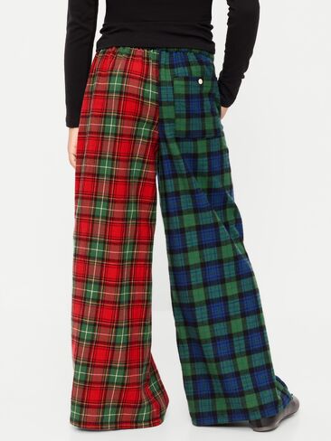 Old Navy Pull-On Wide-Leg Flannel Plaid Pants for Girls - Blue/Red Plaid in Kuwait