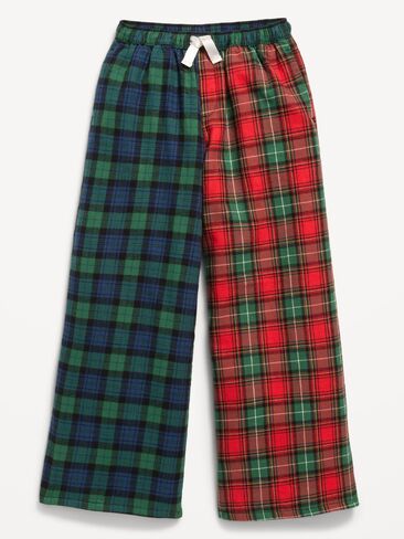 Old Navy Pull-On Wide-Leg Flannel Plaid Pants for Girls - Blue/Red Plaid in Kuwait