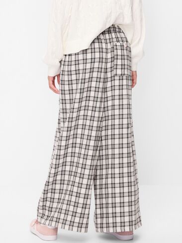 Old Navy Pull-On Wide-Leg Flannel Plaid Pants for Girls - White/Gray Plaid in Kuwait
