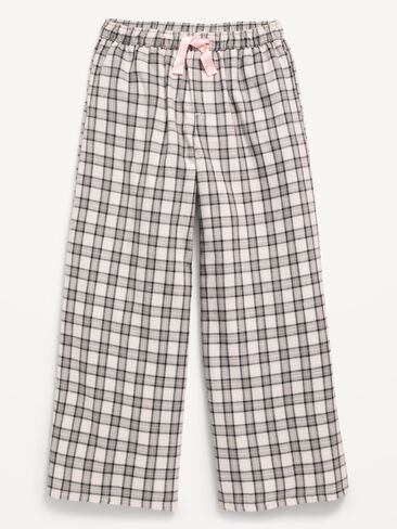 Old Navy Pull-On Wide-Leg Flannel Plaid Pants for Girls - White/Gray Plaid in Kuwait