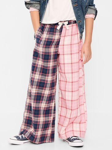 Old Navy Pull-On Wide-Leg Flannel Plaid Pants for Girls - Pink Plaid in Kuwait