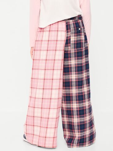 Old Navy Pull-On Wide-Leg Flannel Plaid Pants for Girls - Pink Plaid in Kuwait