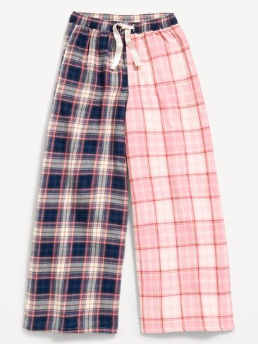 Old Navy Pull-On Wide-Leg Flannel Plaid Pants for Girls - Pink Plaid in Kuwait