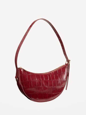 Old Navy Mini Croc-Embossed Crescent Shoulder Bag - Vintage Burgundy in Kuwait