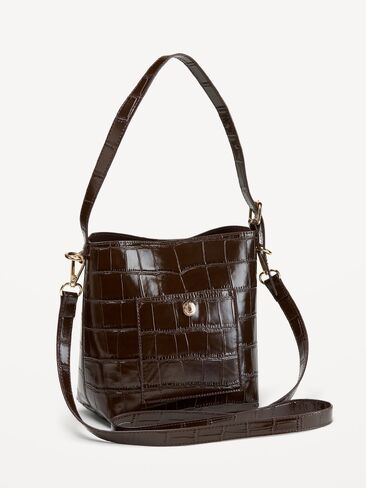 Old Navy Small Preppy Croc-Embossed Bucket Bag - Chocolate in Kuwait
