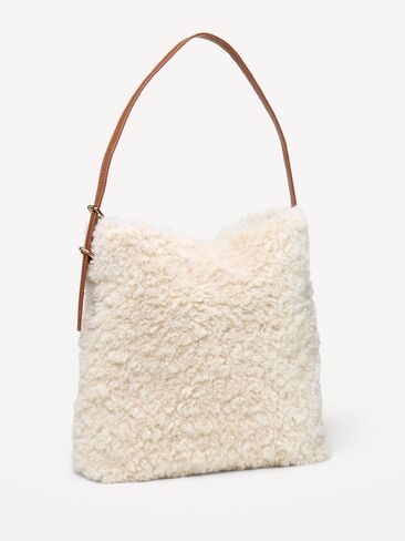 Old Navy Medium Shearling Bucket Bag - Ivory in Kuwait