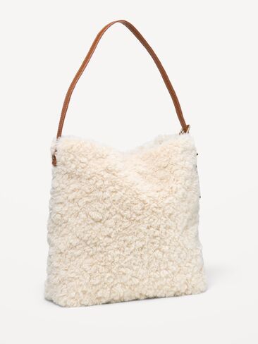 Old Navy Medium Shearling Bucket Bag - Ivory in Kuwait
