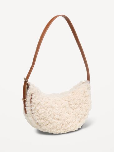 Old Navy Shearling Mini Crescent Bag - Ivory in Kuwait