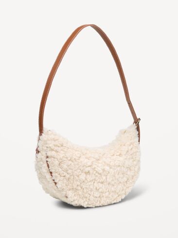 Old Navy Shearling Mini Crescent Bag - Ivory in Kuwait