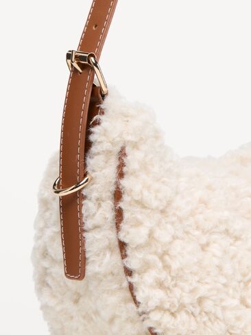 Old Navy Shearling Mini Crescent Bag - Ivory in Kuwait