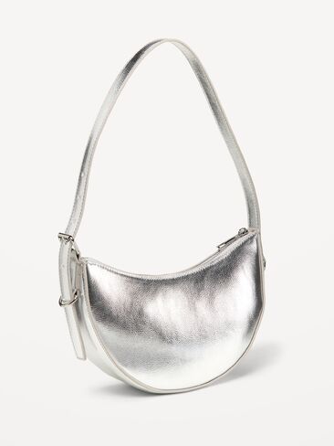Old Navy Metallic Mini Crescent Bag - Silvery Silver in Kuwait