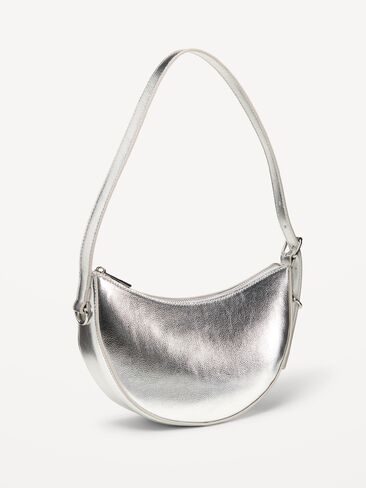 Old Navy Metallic Mini Crescent Bag - Silvery Silver in Kuwait