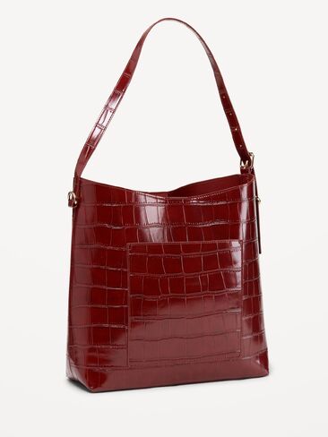 Old Navy Medium Croc-Embossed Bucket Bag - Vintage Burgundy in Kuwait