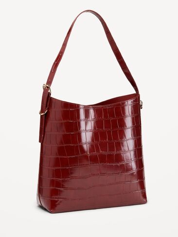 Old Navy Medium Croc-Embossed Bucket Bag - Vintage Burgundy in Kuwait
