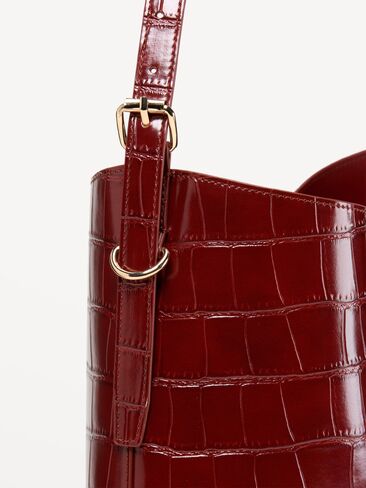 Old Navy Medium Croc-Embossed Bucket Bag - Vintage Burgundy in Kuwait