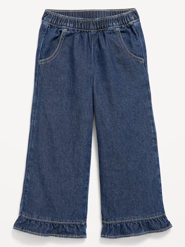Old Navy Pull-On Wide-Leg Ruffled Jeans for Toddler Girls - Dark Wash in Kuwait