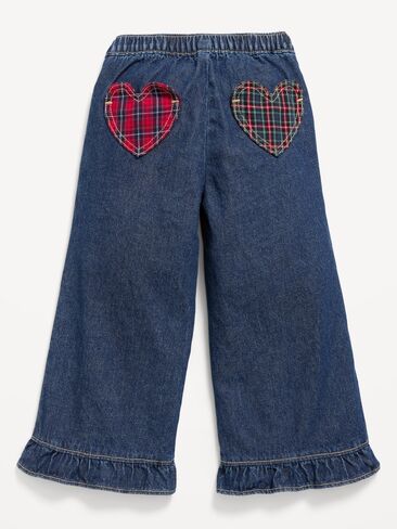 Old Navy Pull-On Wide-Leg Ruffled Jeans for Toddler Girls - Dark Wash in Kuwait