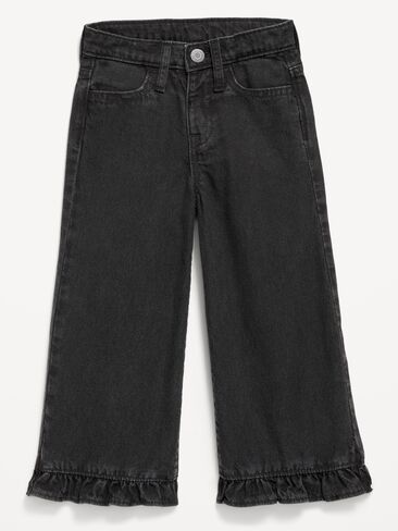Old Navy Super Baggy Ruffle-Hem Wide-Leg Jeans for Toddler Girls - Washed Black in Kuwait