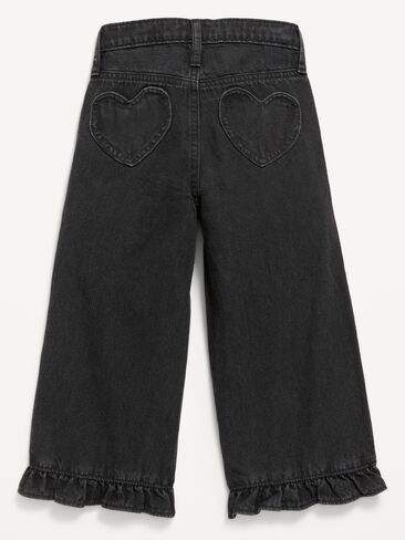 Old Navy Super Baggy Ruffle-Hem Wide-Leg Jeans for Toddler Girls - Washed Black in Kuwait