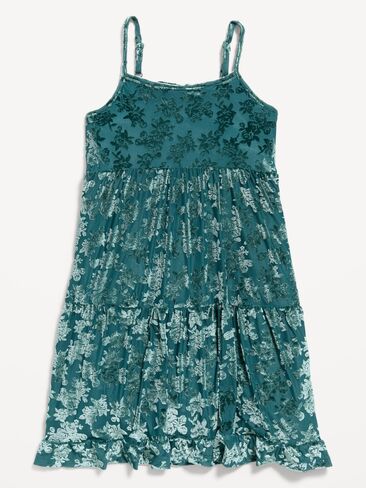 Old Navy Sleeveless Fit and Flare Floral Velour Dress for Girls - Jade Shadow in Kuwait