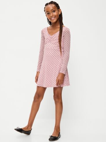 Old Navy Fit and Flare Polka-Dot Mesh Dress for Girls - Pink Dots in Kuwait