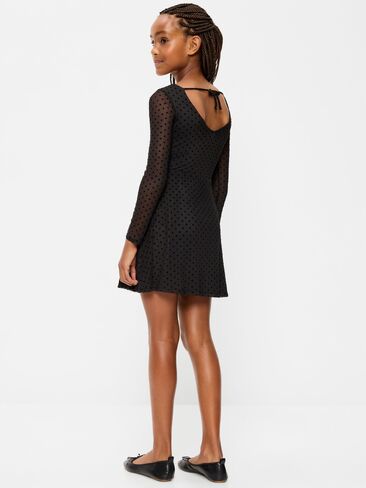 Old Navy Fit and Flare Polka-Dot Mesh Dress for Girls - Black Dots in Kuwait