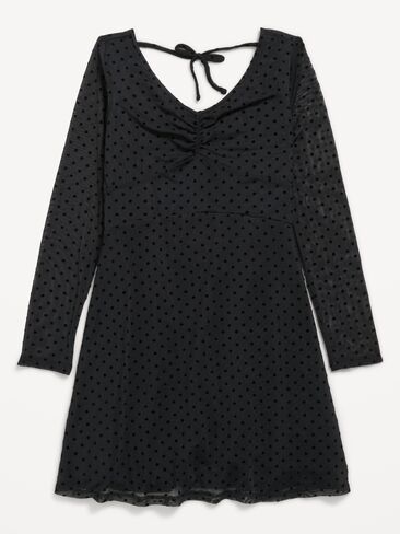 Old Navy Fit and Flare Polka-Dot Mesh Dress for Girls - Black Dots in Kuwait
