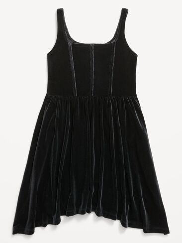 Old Navy Sleeveless Fit and Flare Velvet Dress for Girls - Black in Kuwait