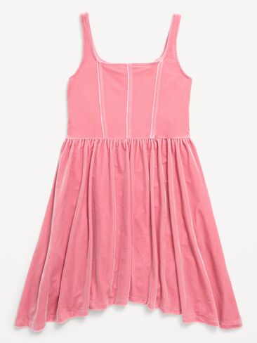 Old Navy Sleeveless Fit and Flare Velvet Dress for Girls - Mauving On Up in Kuwait