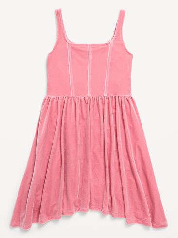Old Navy Sleeveless Fit and Flare Velvet Dress for Girls - Mauving On Up in Kuwait