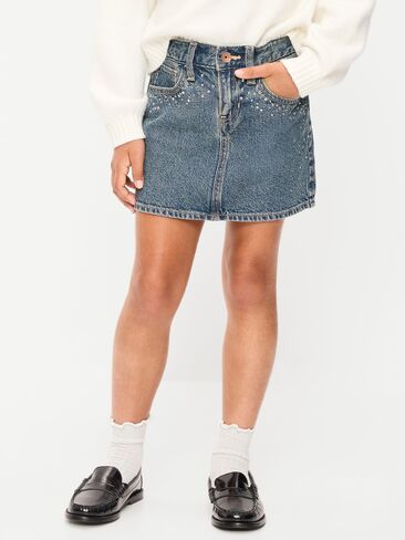 Old Navy Embellished Denim Skirt for Girls - Tinted Light Wash in Kuwait