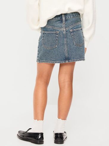 Old Navy Embellished Denim Skirt for Girls - Tinted Light Wash in Kuwait