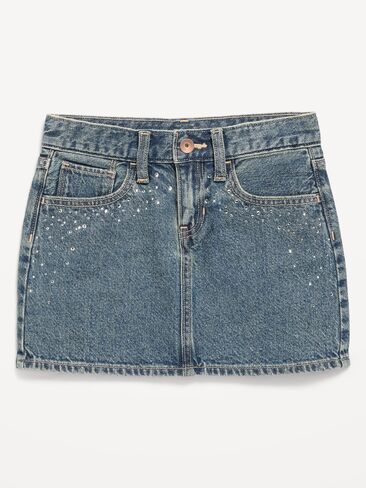Old Navy Embellished Denim Skirt for Girls - Tinted Light Wash in Kuwait