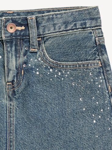 Old Navy Embellished Denim Skirt for Girls - Tinted Light Wash in Kuwait
