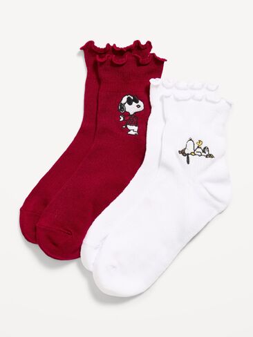 Old Navy Peanuts™ Ruffled Quarter Crew Sock 2-Pack for Women - Snoopy in Kuwait