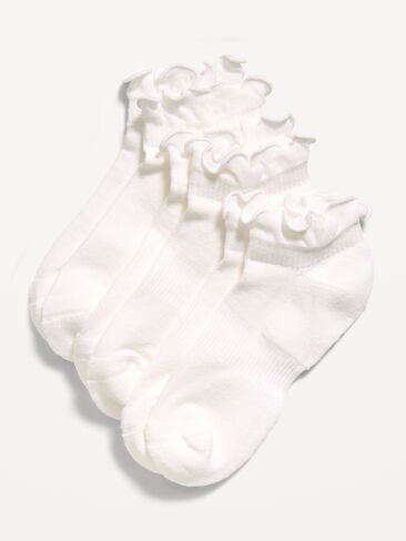 Old Navy Ruffled Athletic Crew Sock 3-Pack for Women - Solid White in Kuwait
