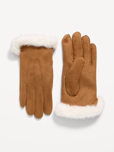 Old Navy Faux-Suede Gloves for Women - Cognac Brown in Kuwait