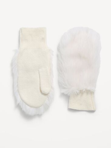 Old Navy Faux-Fur Mittens for Women - Creme De La Creme in Kuwait