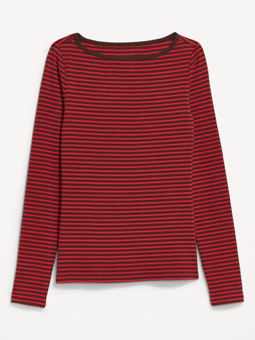 Old Navy Snug Long-Sleeve Boatneck T-Shirt - Red/Brown Stripe in Kuwait