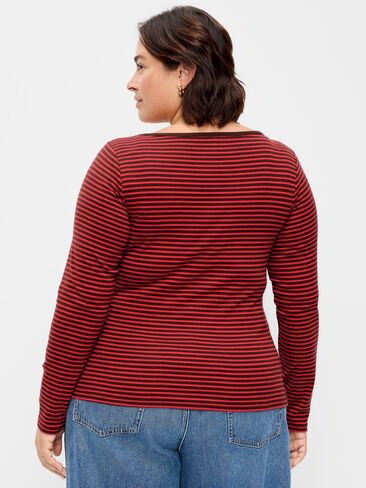 Old Navy Snug Long-Sleeve Boatneck T-Shirt - Red/Brown Stripe in Kuwait