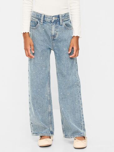 Old Navy High-Waisted Baggy Rhinestone Wide-Leg Jeans for Girls - Light Wash (Rhinestones) in Kuwait