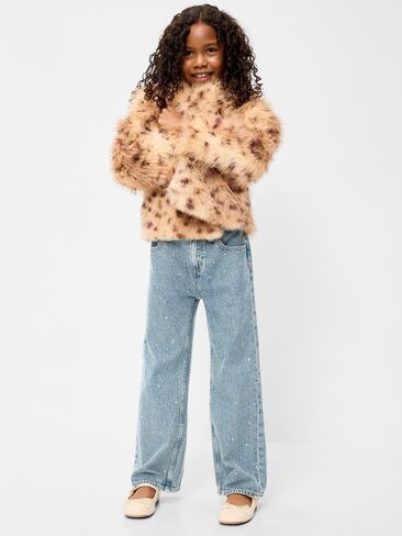 Old Navy High-Waisted Baggy Rhinestone Wide-Leg Jeans for Girls - Light Wash (Rhinestones) in Kuwait