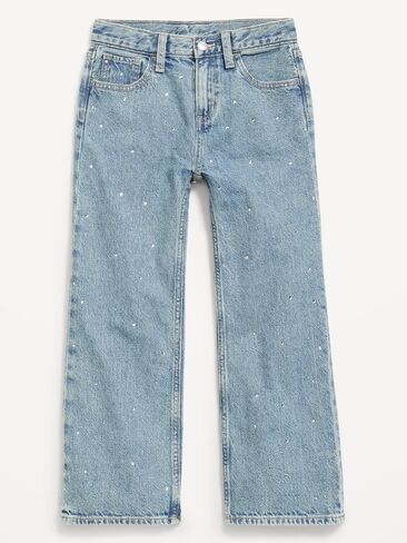 Old Navy High-Waisted Baggy Rhinestone Wide-Leg Jeans for Girls - Light Wash (Rhinestones) in Kuwait