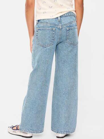 Old Navy High-Waisted Baggy Embellished Wide-Leg Jeans for Girls - Light Wash (Shiny Bows) in Kuwait