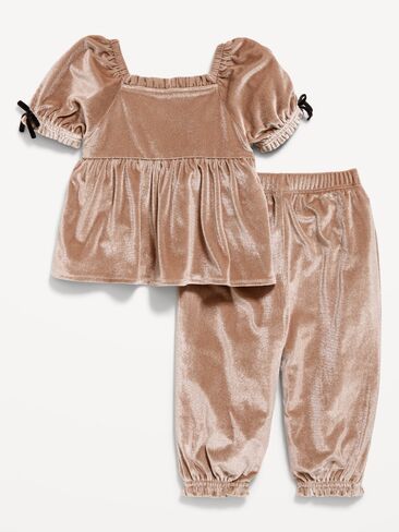Old Navy Short Puff-Sleeve Velour Top and Pants Set for Baby - Sugar Cookie in Kuwait