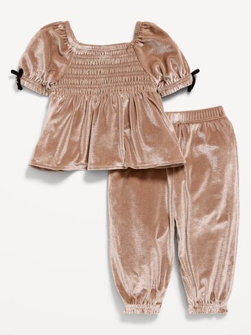 Old Navy Short Puff-Sleeve Velour Top and Pants Set for Baby - Sugar Cookie in Kuwait