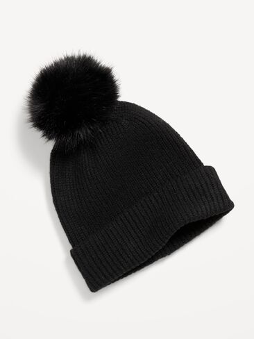 Old Navy Pom-Pom Beanie for Women - Black Jack in Kuwait