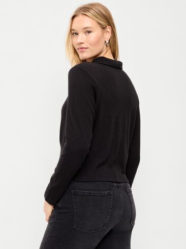 Old Navy Long-Sleeve Brushed-Jersey Polo Top - Black Jack in Kuwait