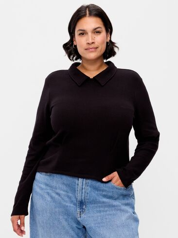Old Navy Long-Sleeve Brushed-Jersey Polo Top - Black Jack in Kuwait